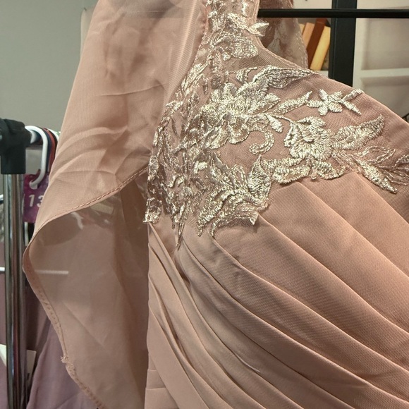NWOT-Chic Blush Maxi Dress with Lace Accents has Cape sleeves. New no tags - Picture 3 of 10